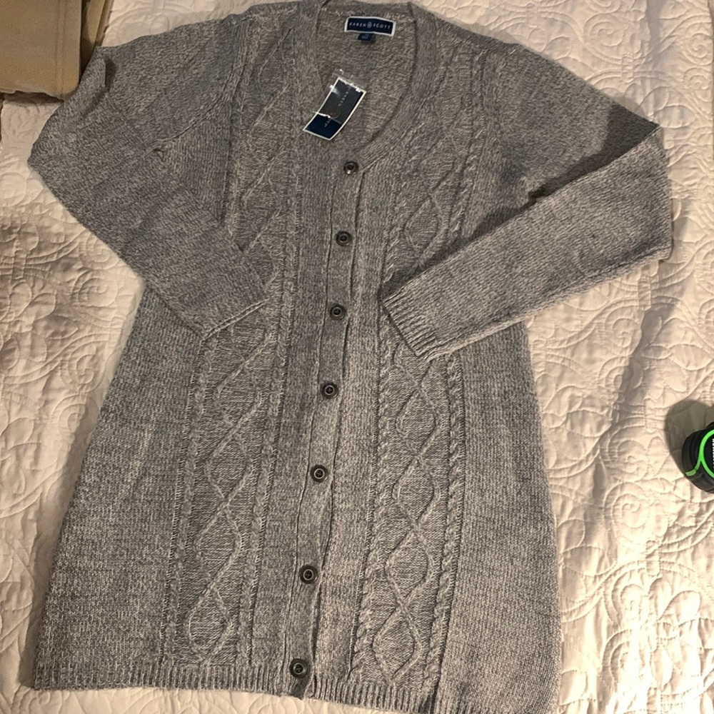 Karen Scott Long button down cardigan sweater Size XS NWT